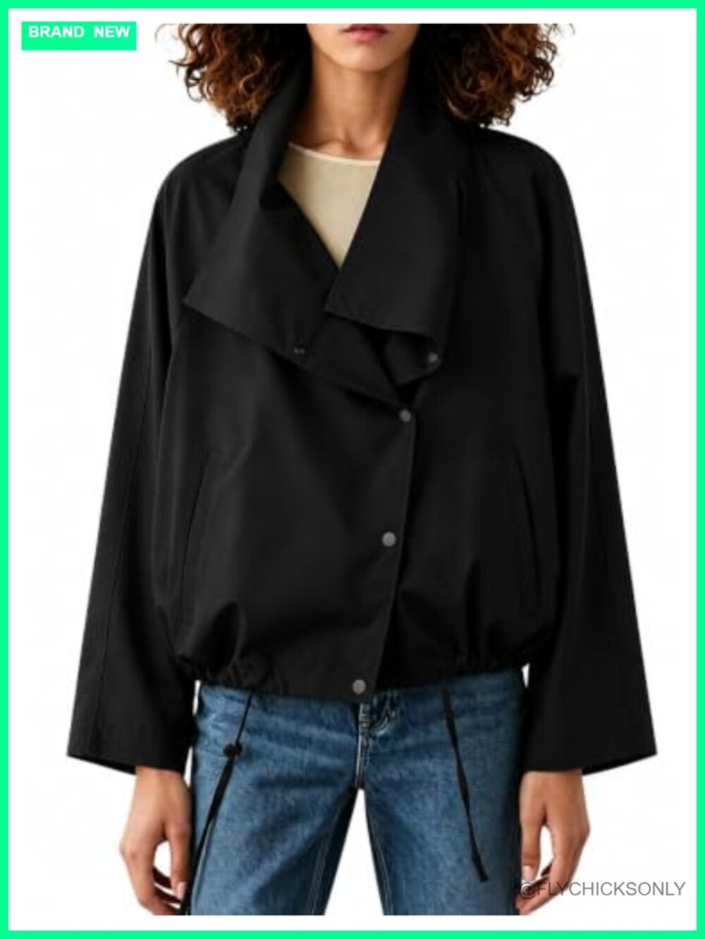 Womens Cropped Trench Coat Asymmetric Collar Button Down Casual Jacket